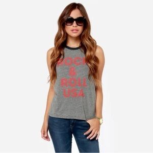 NWOT Chaser Tank Top Rock And Roll USA Burnout Gray Racerback